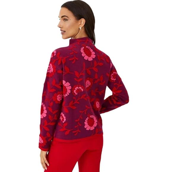 Ann Taylor Floral Jacquard Mock Neck Sweater M - Picture 2 of 5